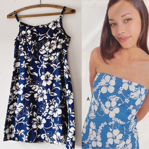 Vintage Hilo Hattie navy blue floral spaghetti strap mini dress XS